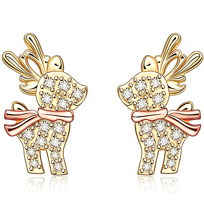 Cute Reindeer Stud Earrings with Zirconia
